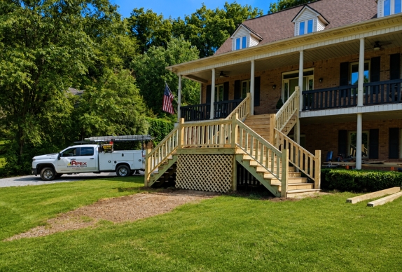 Construction home outdoor staircase build by Apex Solutions in Lexington, Kentucky.