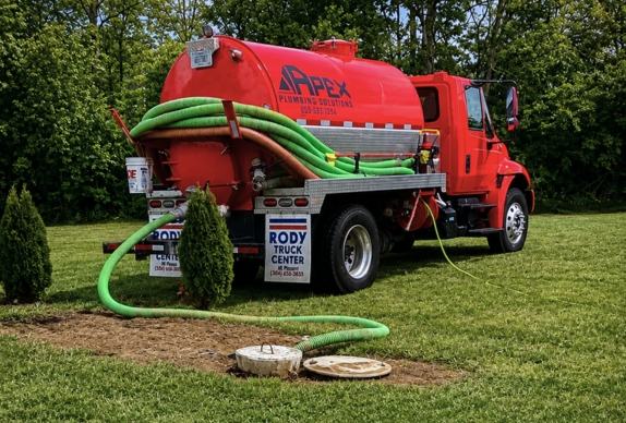 A septic pump truck in action.